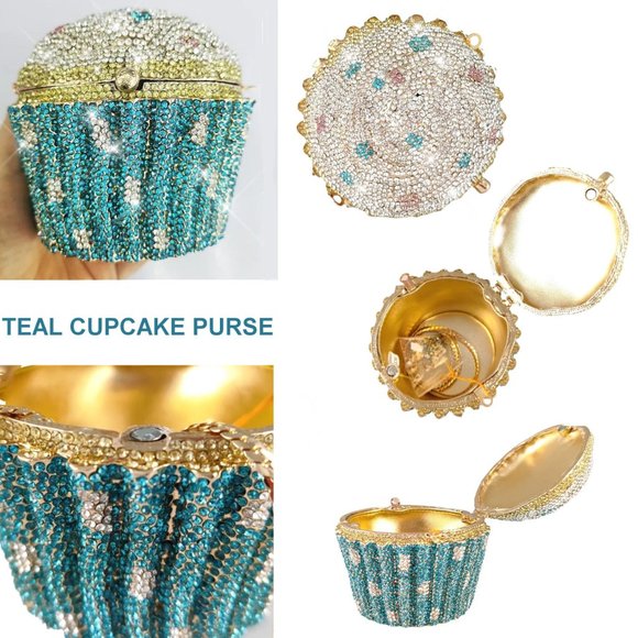NWT Sparkling Bling Swarovski Crystal Rhinestone Cupcake Clutch Purse Ba…